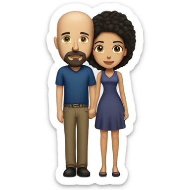 short venezuelan woman with long dark hair kissing tall bald american man with goatee sticker