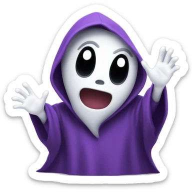 cute ghost with a black and purple hoodie on. waving hands in air can you make it animated sticker