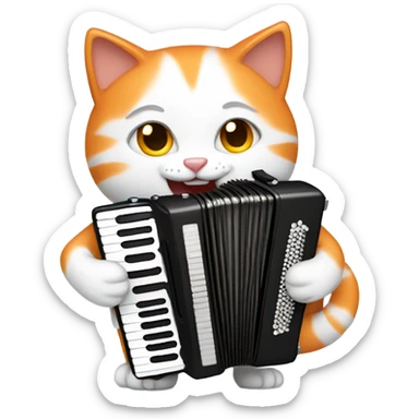 white-orange cat playing the accordion  sticker