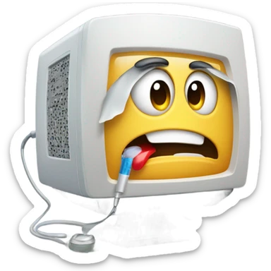 Mac computer with a face and fever sick sticker