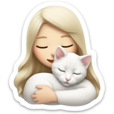 White kitty sleeping on brunette white girl's lap sticker