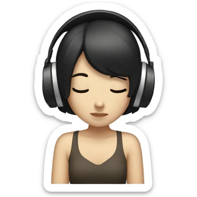 white girl with black hair eyes closed headphones on sticker