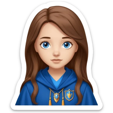 gorgeous Girl with light skin, blue eyes, long brown hair, wears a ravenclaw robes  sticker