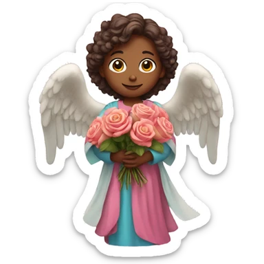 angel wearing colorful robes holding roses sticker