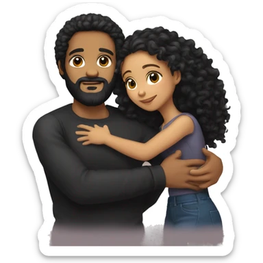 Light skin;Black long hair girl hugging with a man with black beard and curly hair sticker