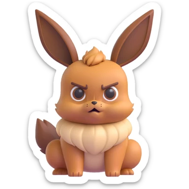 Eevee with a grumpy face and fierce posture, Microsoft 3D emoji style, minimal details, expressive, no text sticker