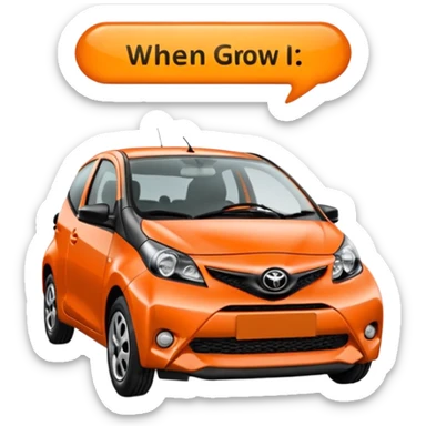 Make an emoji of an orange Toyota aygo that says “when I grow up I want to be a ŠKODA” sticker