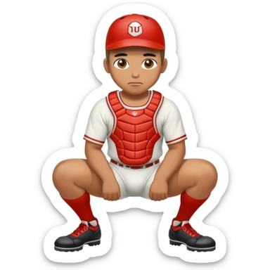 Baseball catcher crouch muscular undies  sticker
