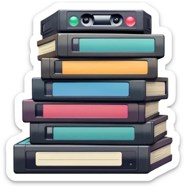 stack of VHS tapes piled up sticker