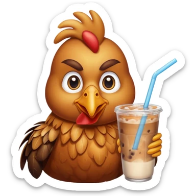 Chicken drinking iced coffe sticker