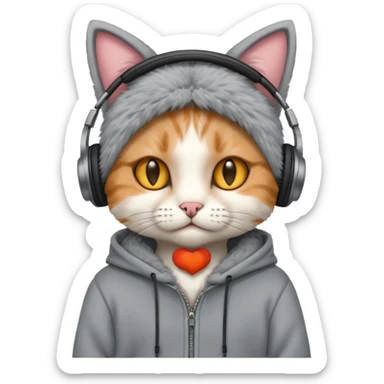 Cat wearing headphones and a hoodie  sticker