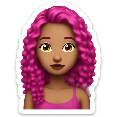 Pretty girl with eyeliner and long, magenta pink, thick hair sticker