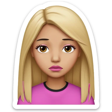 Mujer color de piel moreno claro, con cabello rubio largo, lacio y suelto, ojos negros, labios color rosita, triste  sticker