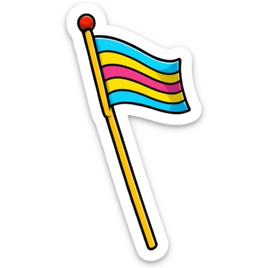 cartoonish sticker of a flag on a stick, bright colors, 'Floptropica' theme sticker