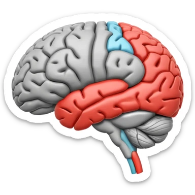 emoji icon of side view of an anatomically correct human brain with details of the brain structure and in detailed 3d rendring, colored to highlight different sections sticker