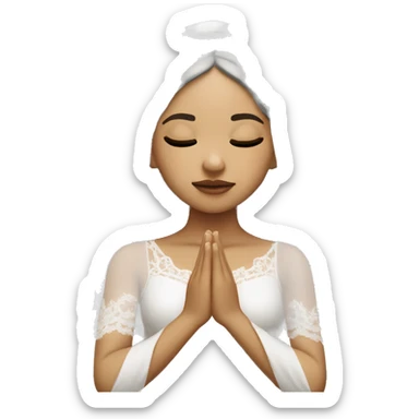 Light skin girl praying with eyes closed and lace white veil  sticker