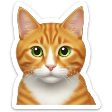 orange cat with white nose and chest next to lead cat with happy green eyes sticker