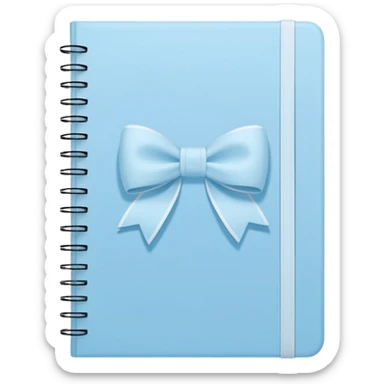 notebook with baby blue cover and white bow drawing on front, minimal, soft colors sticker