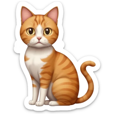 full body white, ginger and brown tabby calicio cat with skinny head and fat body with an anxious face sticker