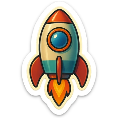 A rocket icon with a retro, vintage design, incorporating classic space-age elements and muted colors. sticker