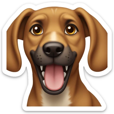 brown mutt dog with black stripes and a big mouth  sticker
