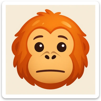 Create an orangutan face emoji similar to the reference image. The style should be simplified, expressive, with orange fur, emoji-like, and add a soft highlight to the fur. sticker