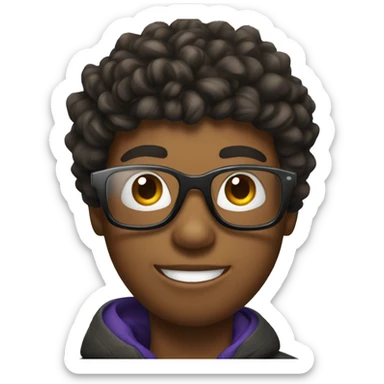 a boy with bristles and glasses on a snowboard sticker