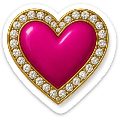 single hot pink heart, magenta enamel, sparkling gems sticker