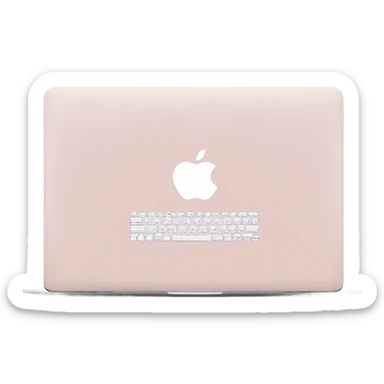 A sleek and modern MacBook Air laptop in a soft pastel pink color. The Apple logo on the back of the screen is white, contrasting elegantly with the pink finish. The laptop is slightly open, showing a glimpse of the white keyboard and silver edges. The design is minimalist and stylish, reflecting a premium aesthetic. sticker