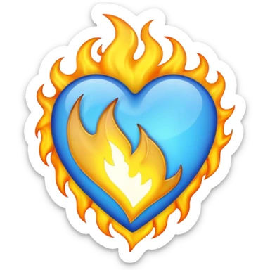 Yellow and blue heart with flames  sticker