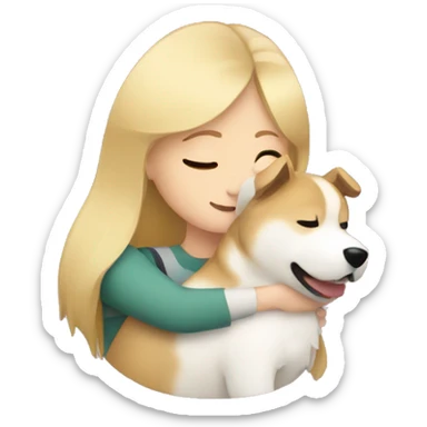 blonde woman hugging akita inu dog  sticker