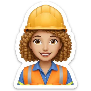surprised construction worker curly haired woman wearing ppe sticker