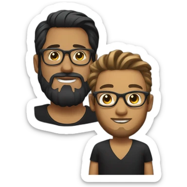 Man with clear glasses and a man bun and beard and black shirt sticker