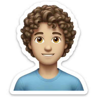 White boy with medium length brown curly hair and blue eyes sticker