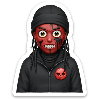 a zombie emoji with black dreads and a black nike jacket and black nike ski mask on his head sticker