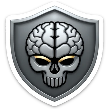 Minimal flat icon of a shield combined with a human brain, symbolizing self-control and mental discipline. Monochrome, premium style, high contrast, no text, dark theme friendly. sticker