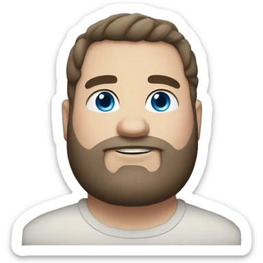 Chubby white male, straight dark brown hair, short beard, and blue eyes sticker