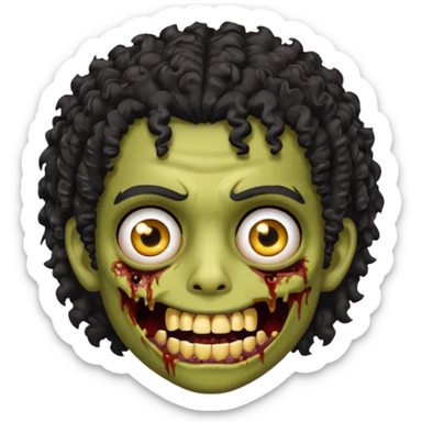 menino com cabelo cacheado preto e olhos marrons, com a boca lembrando a de um zumbi e com grills dourados 🧟 sticker