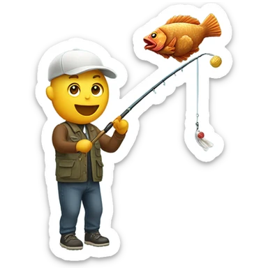 person fishing with fried chicken on the fishing pole sticker