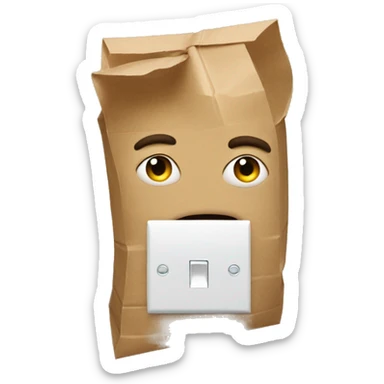  guy with a paper bag with eye holes on his head holding a light switch  sticker