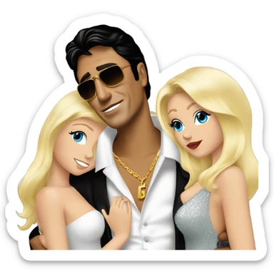 Tony Montana with 2 beautiful blondes hugging him sticker