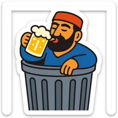 Armenian man drinking beer in a trash can sticker