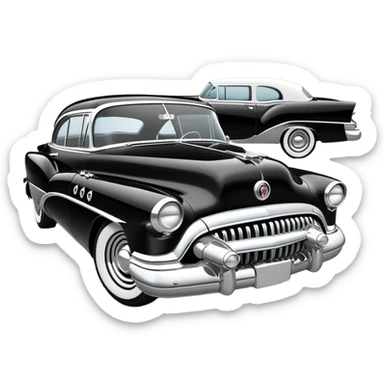 classic hot rod car, 1950s Buick Century influence, black and white colors sticker
