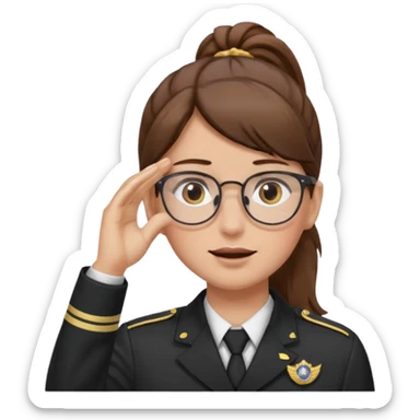 Brown hair pony tail glasses Salute with tear coming out eye sticker