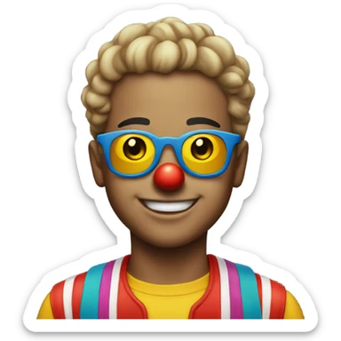 smiling boy with sunglasses outdoors dressed as clown sticker