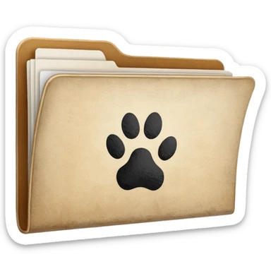 a folder of documents with a dog's paw print on it sticker
