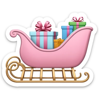 light pink Christmas sleigh decorated with gift boxes, minimalist emoji style sticker