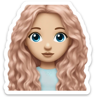 ocean blue doll eyes, brown long hair, feminine, pink, girl, angelic sticker