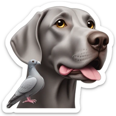 weimaraner dog and a pigeon in its mouth sticker