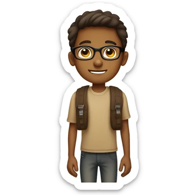 brown eyed boy with spects wearing bag in standing position sticker